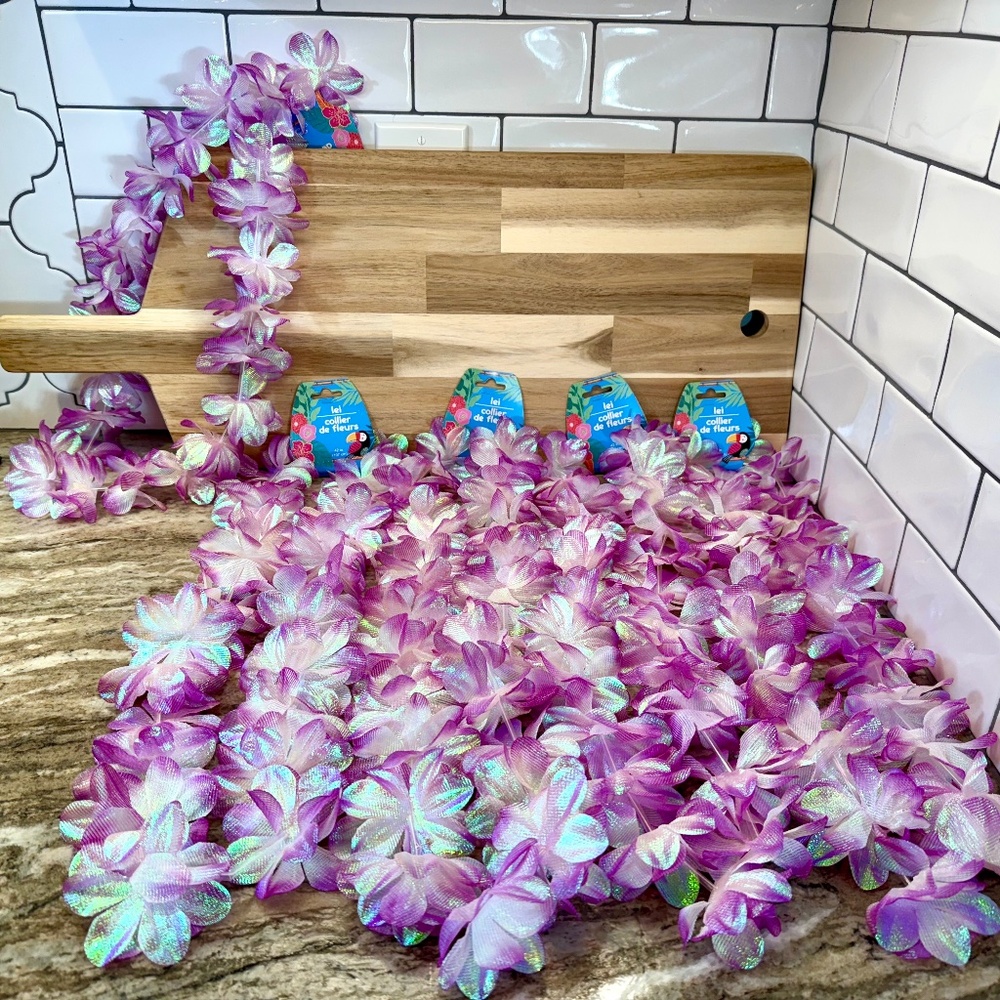 5 Purple Lavender Hawaiian Flower Lei Necklace Garland Tropical Beach Party NWT